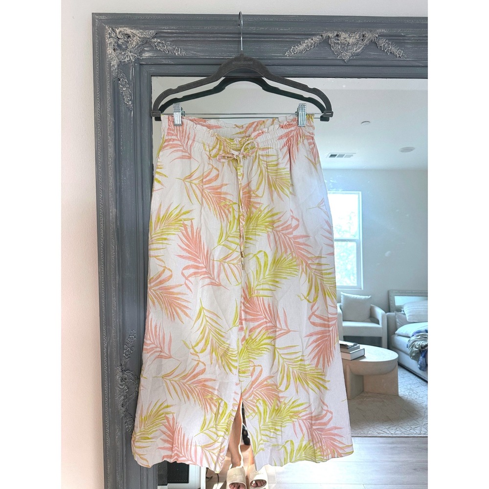 Marc New York Linen Boho Andrew Marc Tropical Palm Wide Leg Crop Pants Travel S